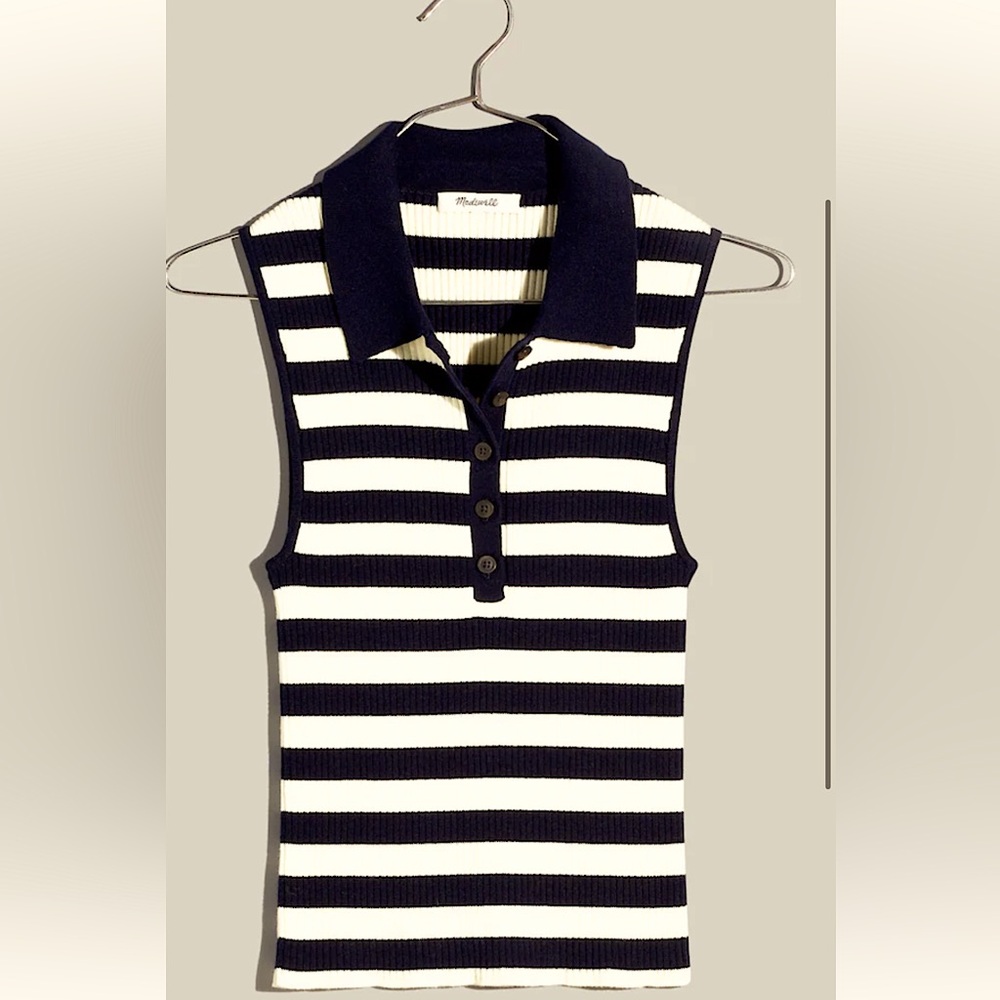Madewell Owen Polo Sweater Tank in Stripe / NWT Size Large